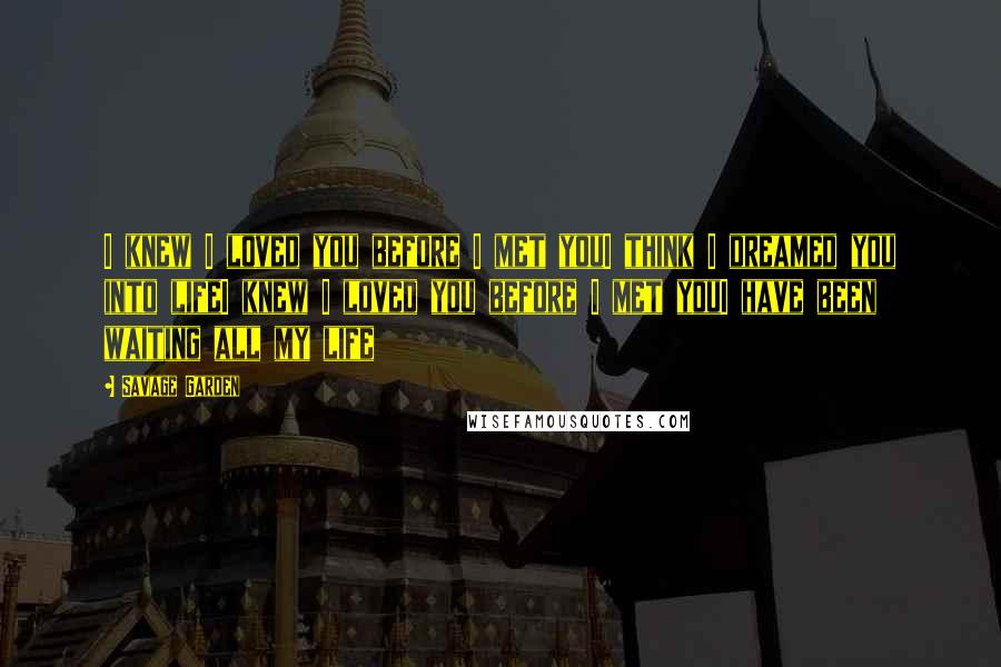 Savage Garden Quotes: I knew I loved you before I met youI think I dreamed you into lifeI knew I loved you before I met youI have been waiting all my life