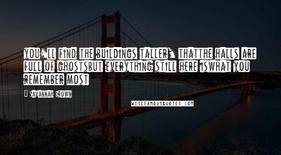 Savannah Brown Quotes: you'll find the buildings taller, thatthe halls are full of ghostsbut everything still here iswhat you remember most