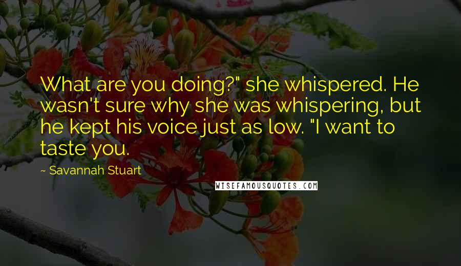 Savannah Stuart Quotes: What are you doing?" she whispered. He wasn't sure why she was whispering, but he kept his voice just as low. "I want to taste you.