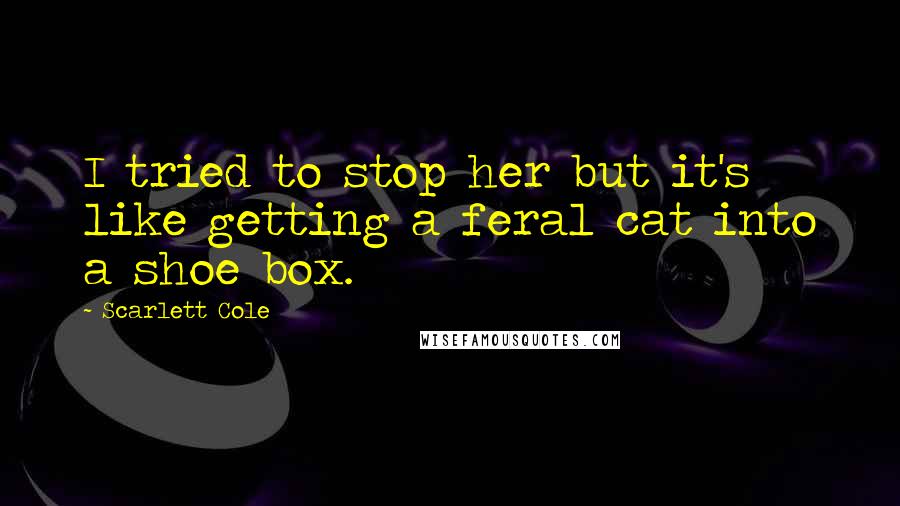 Scarlett Cole Quotes: I tried to stop her but it's like getting a feral cat into a shoe box.