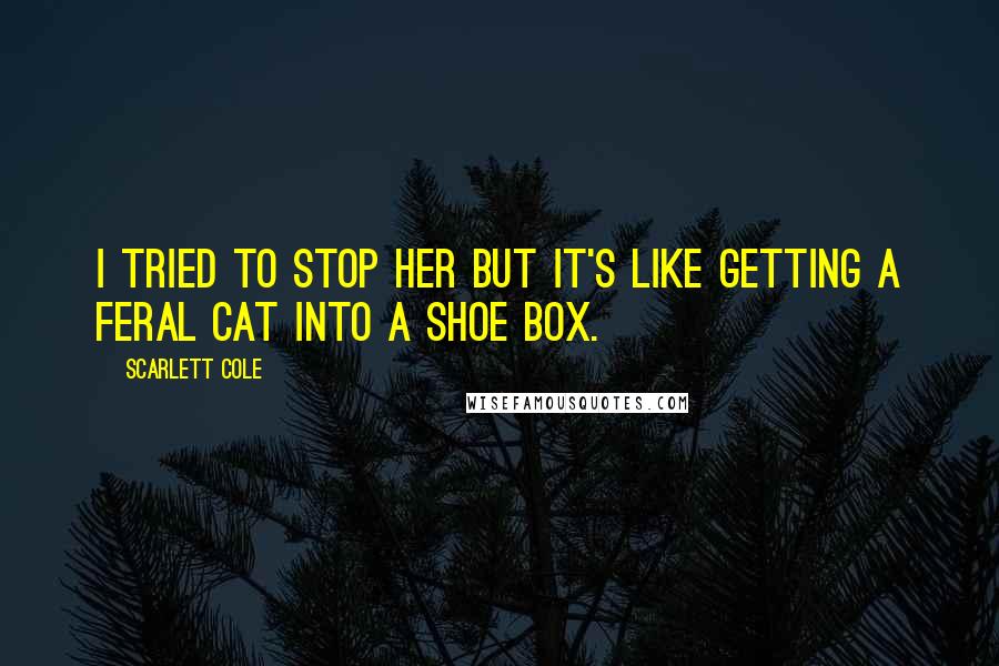 Scarlett Cole Quotes: I tried to stop her but it's like getting a feral cat into a shoe box.