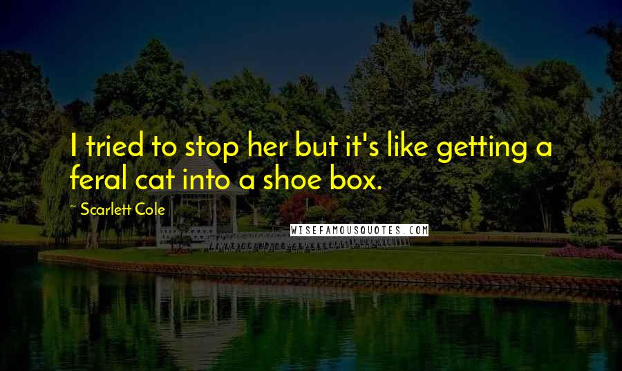 Scarlett Cole Quotes: I tried to stop her but it's like getting a feral cat into a shoe box.