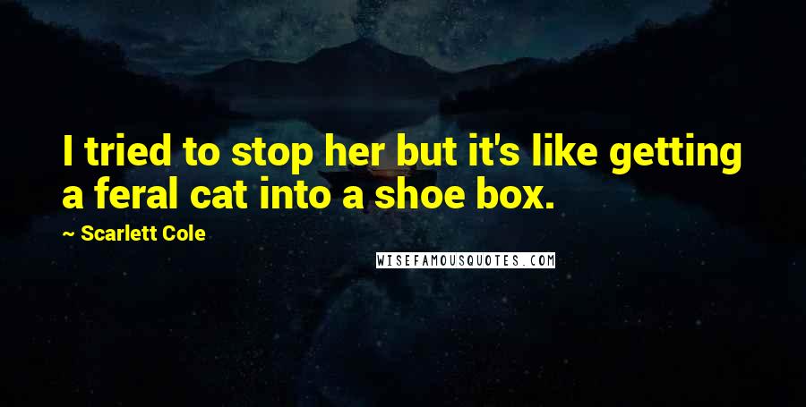 Scarlett Cole Quotes: I tried to stop her but it's like getting a feral cat into a shoe box.