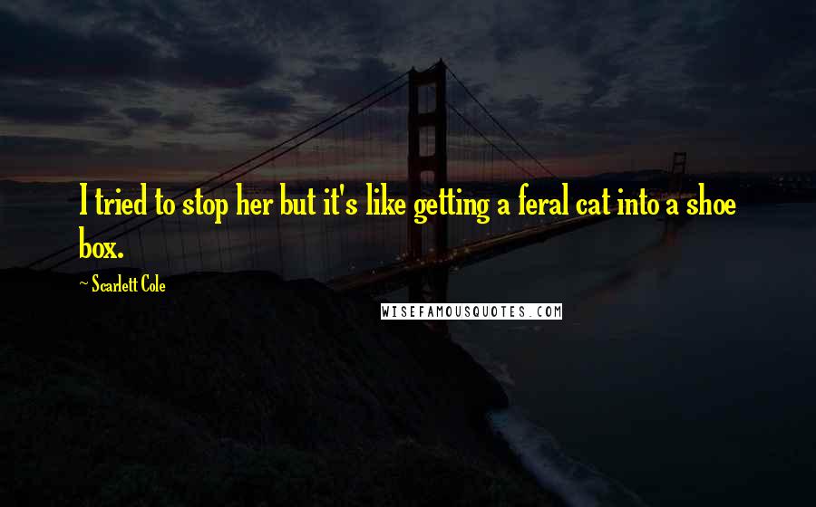 Scarlett Cole Quotes: I tried to stop her but it's like getting a feral cat into a shoe box.