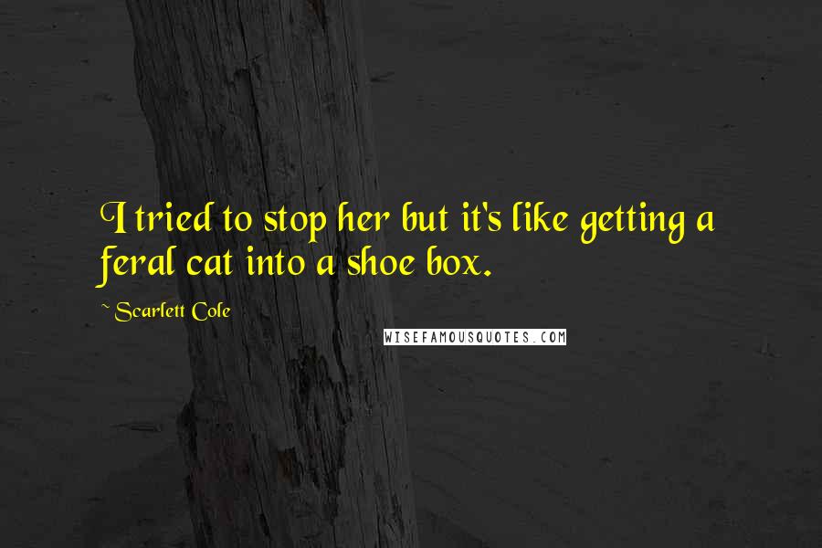 Scarlett Cole Quotes: I tried to stop her but it's like getting a feral cat into a shoe box.