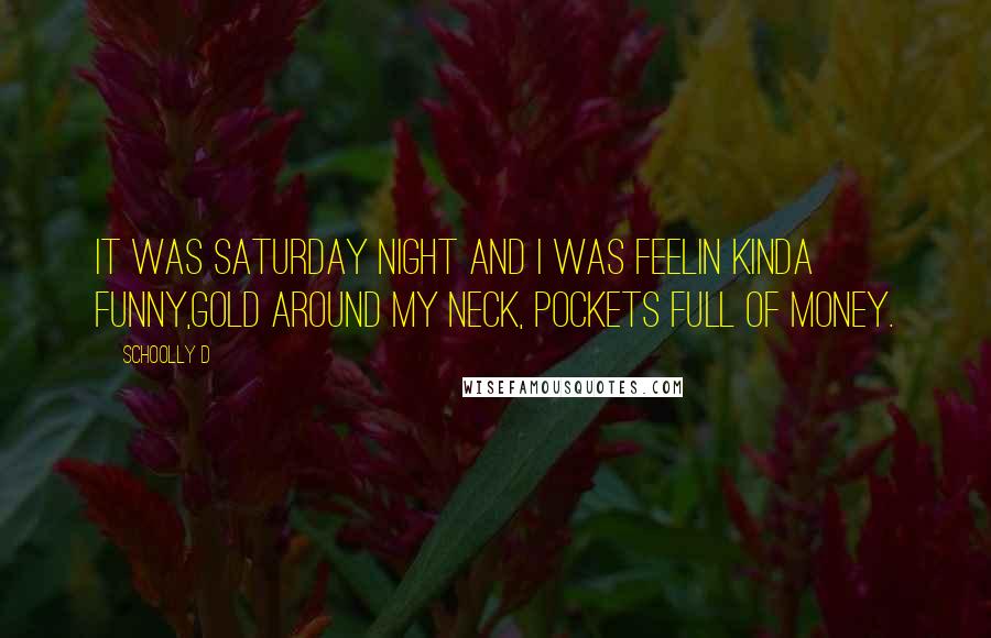 Schoolly D Quotes: It was Saturday night and I was feelin kinda funny,Gold around my neck, pockets full of money.