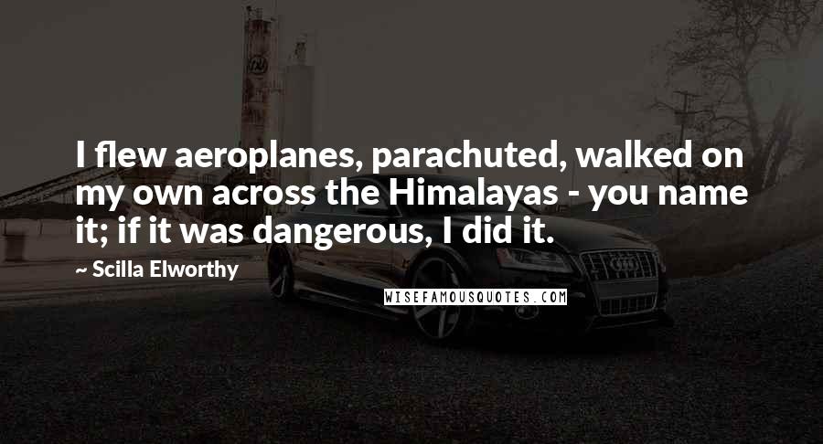 Scilla Elworthy Quotes: I flew aeroplanes, parachuted, walked on my own across the Himalayas - you name it; if it was dangerous, I did it.