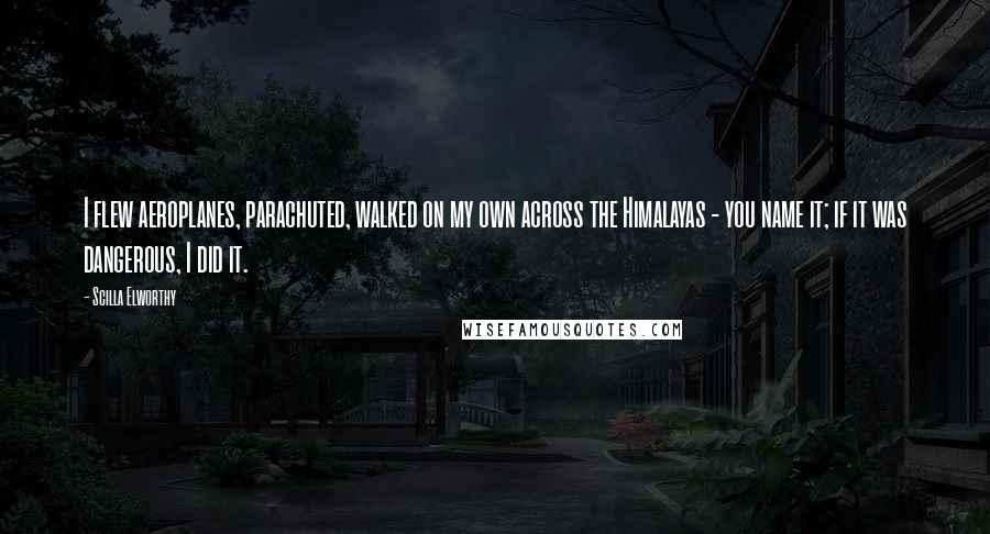 Scilla Elworthy Quotes: I flew aeroplanes, parachuted, walked on my own across the Himalayas - you name it; if it was dangerous, I did it.