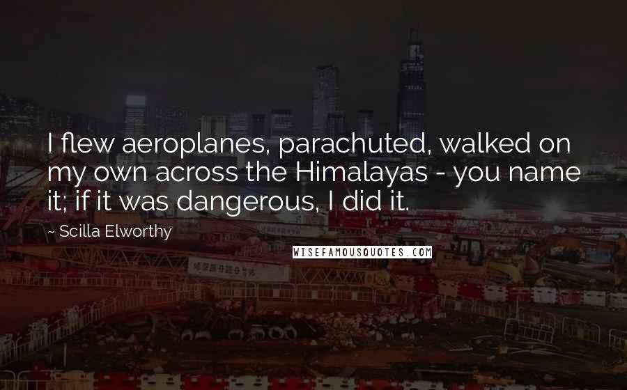 Scilla Elworthy Quotes: I flew aeroplanes, parachuted, walked on my own across the Himalayas - you name it; if it was dangerous, I did it.