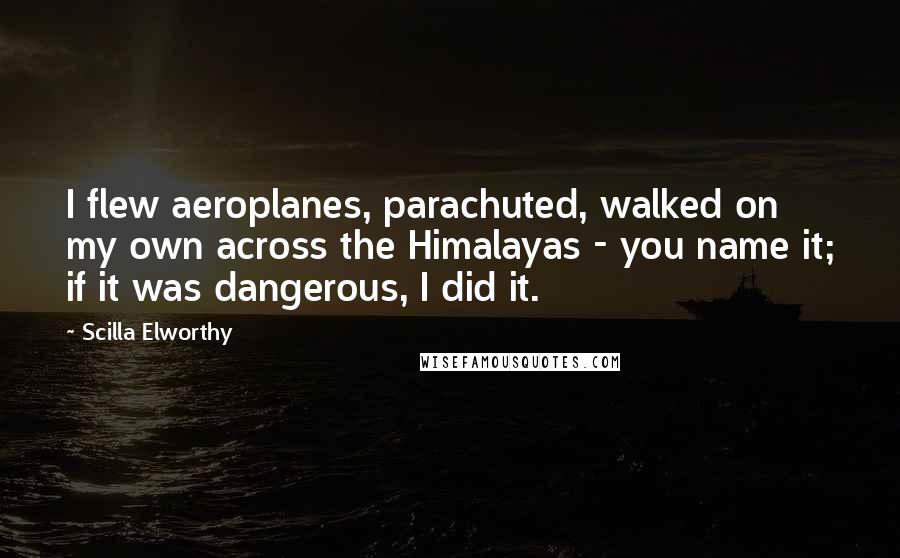 Scilla Elworthy Quotes: I flew aeroplanes, parachuted, walked on my own across the Himalayas - you name it; if it was dangerous, I did it.