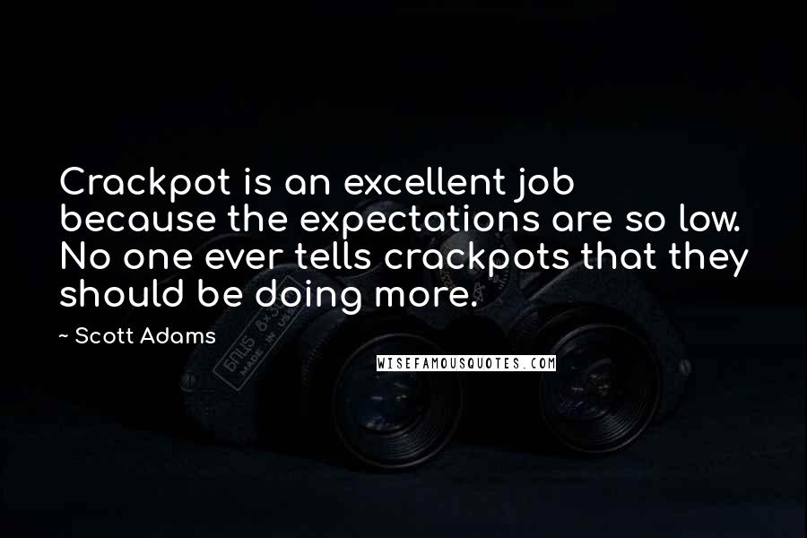 Scott Adams Quotes: Crackpot is an excellent job because the expectations are so low. No one ever tells crackpots that they should be doing more.