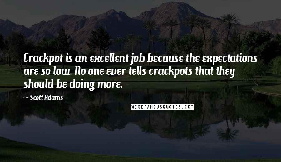 Scott Adams Quotes: Crackpot is an excellent job because the expectations are so low. No one ever tells crackpots that they should be doing more.