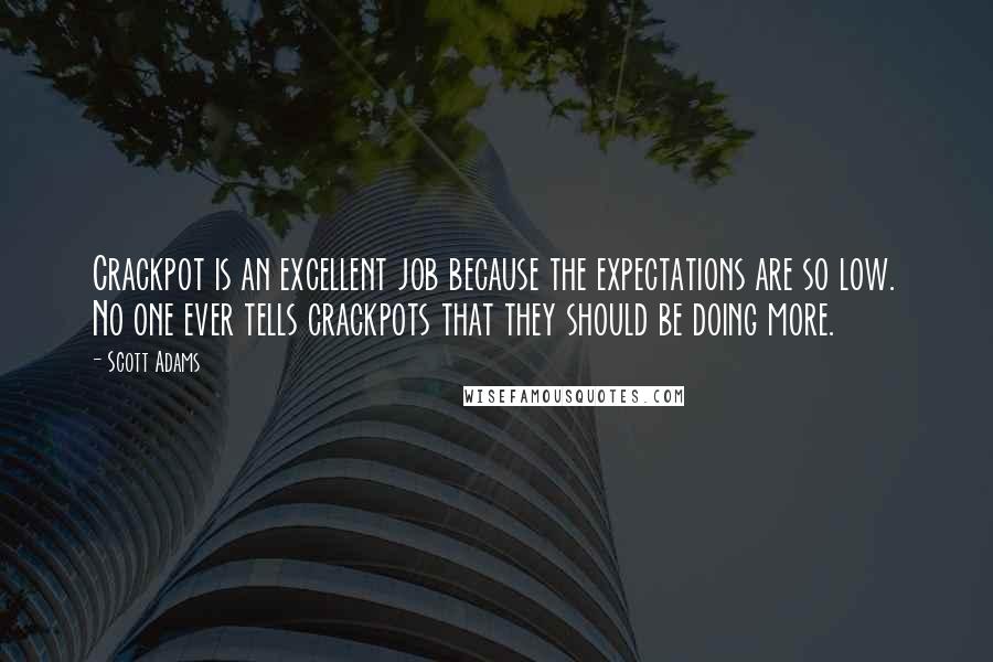 Scott Adams Quotes: Crackpot is an excellent job because the expectations are so low. No one ever tells crackpots that they should be doing more.