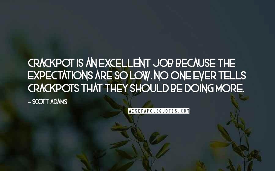 Scott Adams Quotes: Crackpot is an excellent job because the expectations are so low. No one ever tells crackpots that they should be doing more.