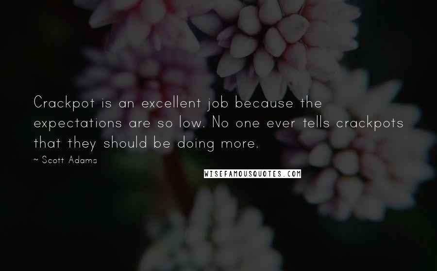 Scott Adams Quotes: Crackpot is an excellent job because the expectations are so low. No one ever tells crackpots that they should be doing more.