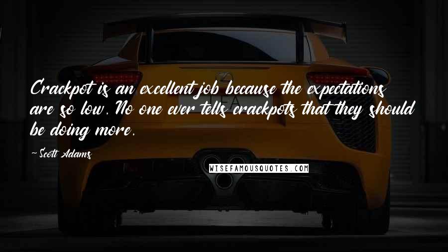 Scott Adams Quotes: Crackpot is an excellent job because the expectations are so low. No one ever tells crackpots that they should be doing more.