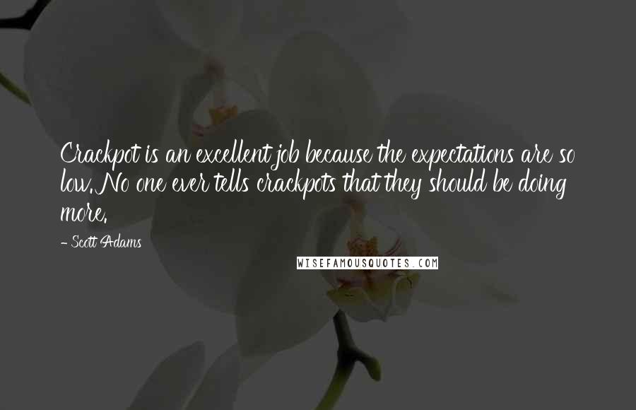Scott Adams Quotes: Crackpot is an excellent job because the expectations are so low. No one ever tells crackpots that they should be doing more.