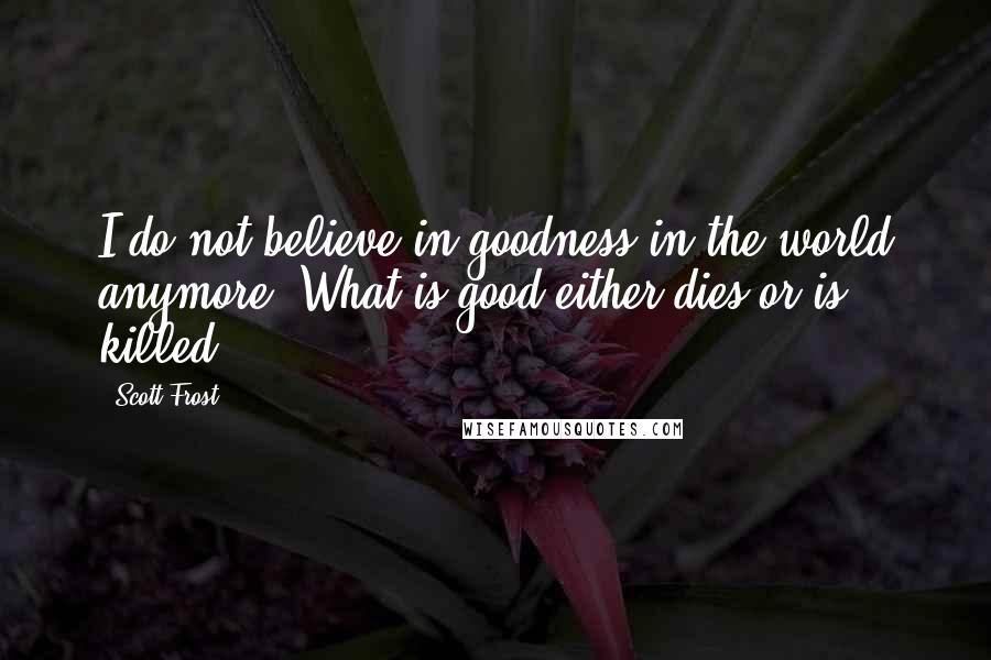 Scott Frost Quotes: I do not believe in goodness in the world anymore. What is good either dies or is killed.