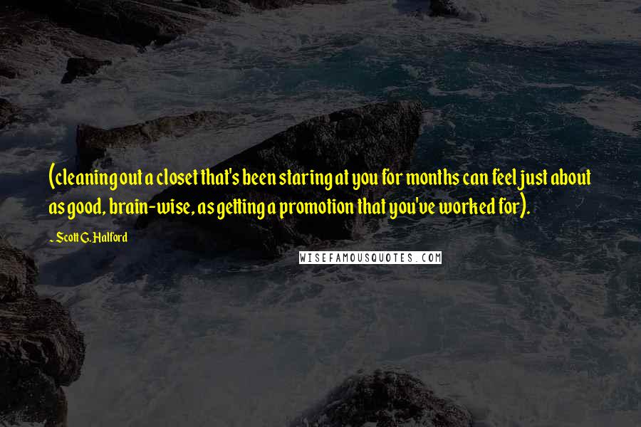 Scott G. Halford Quotes: (cleaning out a closet that's been staring at you for months can feel just about as good, brain-wise, as getting a promotion that you've worked for).