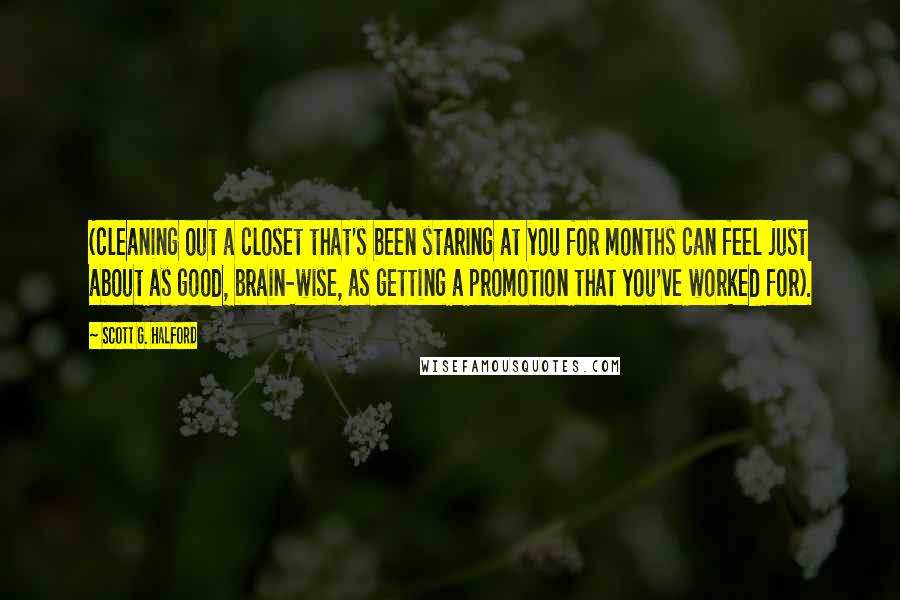 Scott G. Halford Quotes: (cleaning out a closet that's been staring at you for months can feel just about as good, brain-wise, as getting a promotion that you've worked for).