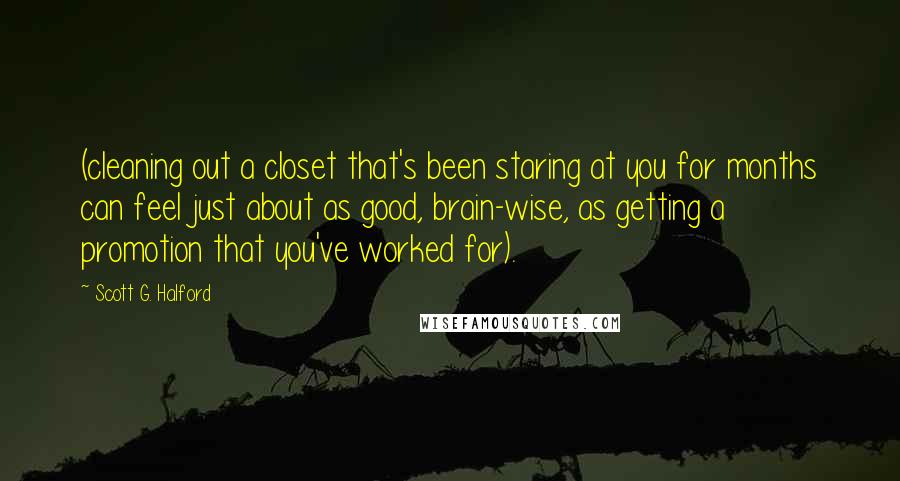 Scott G. Halford Quotes: (cleaning out a closet that's been staring at you for months can feel just about as good, brain-wise, as getting a promotion that you've worked for).