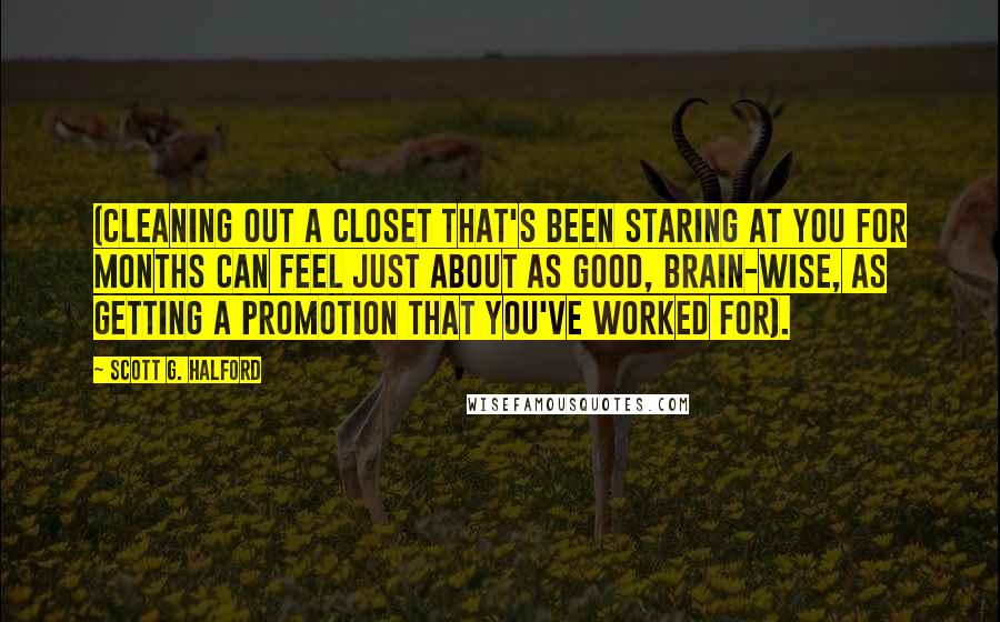 Scott G. Halford Quotes: (cleaning out a closet that's been staring at you for months can feel just about as good, brain-wise, as getting a promotion that you've worked for).