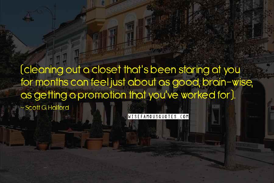 Scott G. Halford Quotes: (cleaning out a closet that's been staring at you for months can feel just about as good, brain-wise, as getting a promotion that you've worked for).