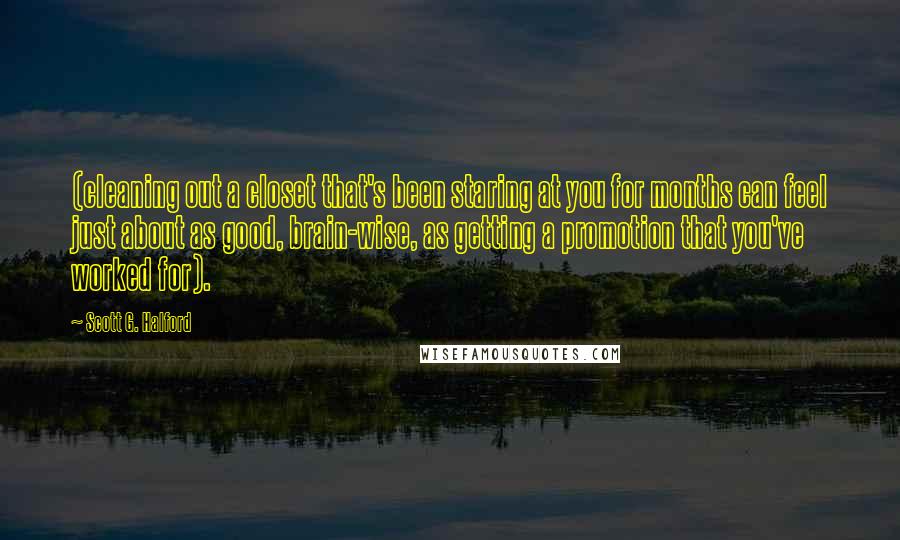 Scott G. Halford Quotes: (cleaning out a closet that's been staring at you for months can feel just about as good, brain-wise, as getting a promotion that you've worked for).