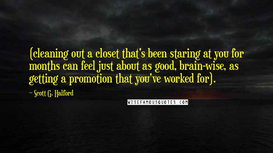 Scott G. Halford Quotes: (cleaning out a closet that's been staring at you for months can feel just about as good, brain-wise, as getting a promotion that you've worked for).