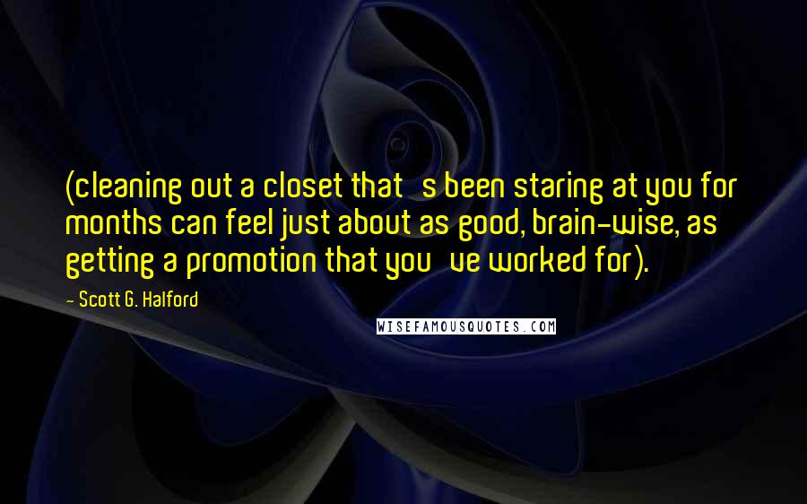 Scott G. Halford Quotes: (cleaning out a closet that's been staring at you for months can feel just about as good, brain-wise, as getting a promotion that you've worked for).