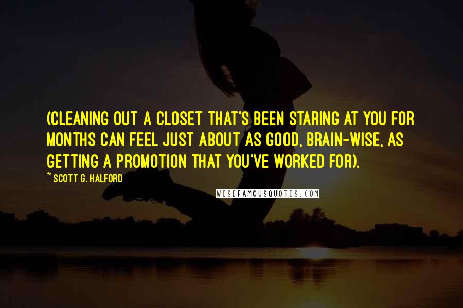 Scott G. Halford Quotes: (cleaning out a closet that's been staring at you for months can feel just about as good, brain-wise, as getting a promotion that you've worked for).