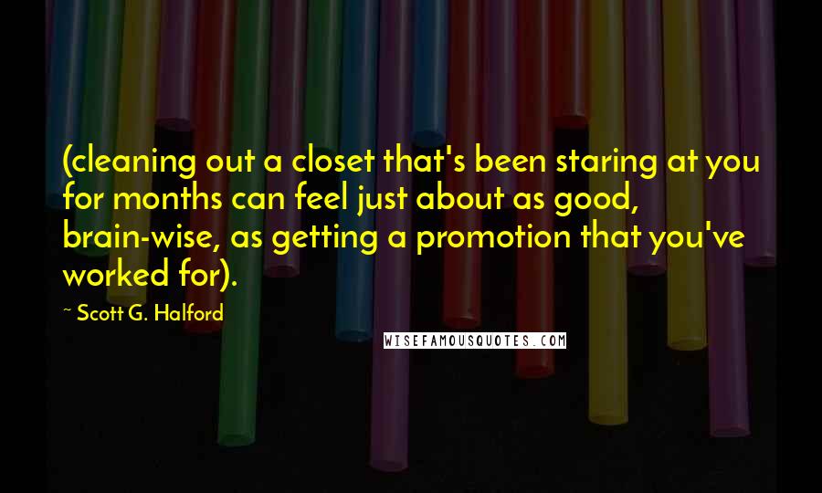 Scott G. Halford Quotes: (cleaning out a closet that's been staring at you for months can feel just about as good, brain-wise, as getting a promotion that you've worked for).