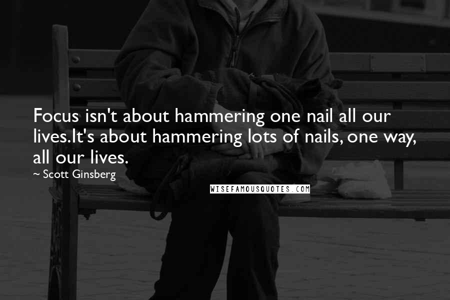 Scott Ginsberg Quotes: Focus isn't about hammering one nail all our lives.It's about hammering lots of nails, one way, all our lives.