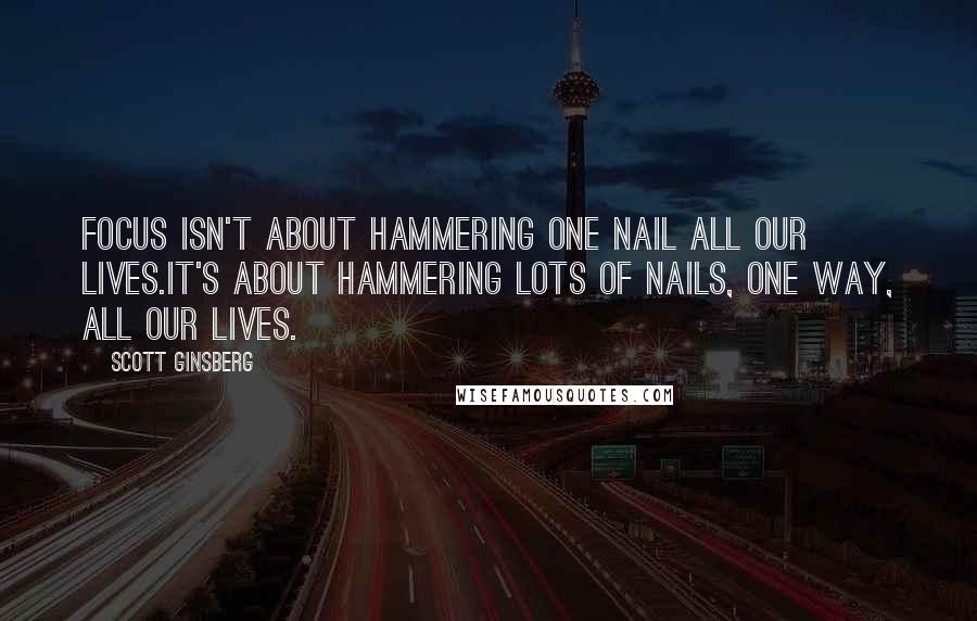 Scott Ginsberg Quotes: Focus isn't about hammering one nail all our lives.It's about hammering lots of nails, one way, all our lives.