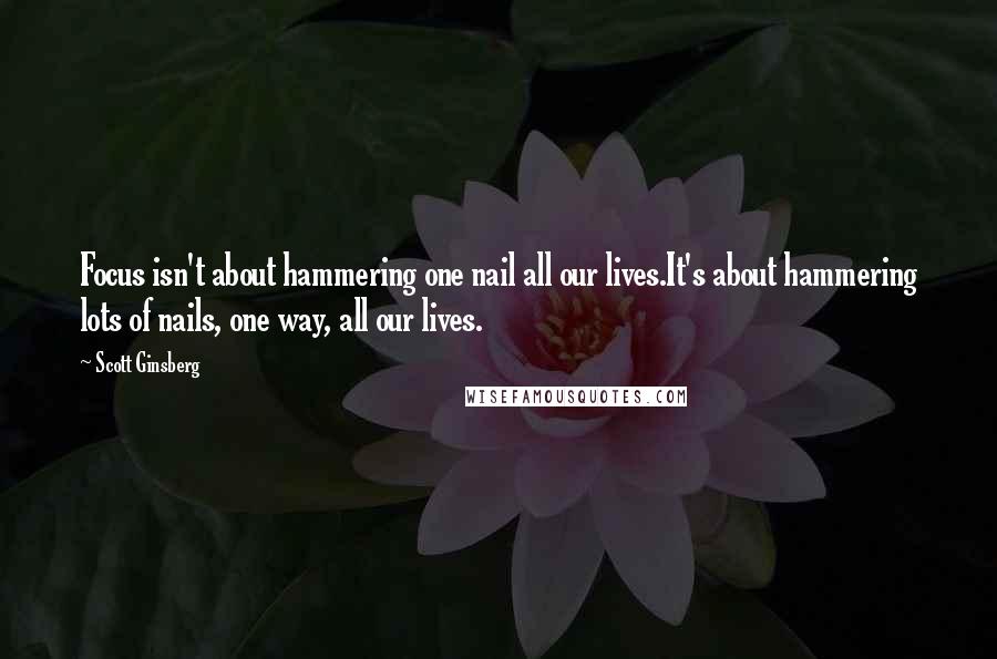 Scott Ginsberg Quotes: Focus isn't about hammering one nail all our lives.It's about hammering lots of nails, one way, all our lives.