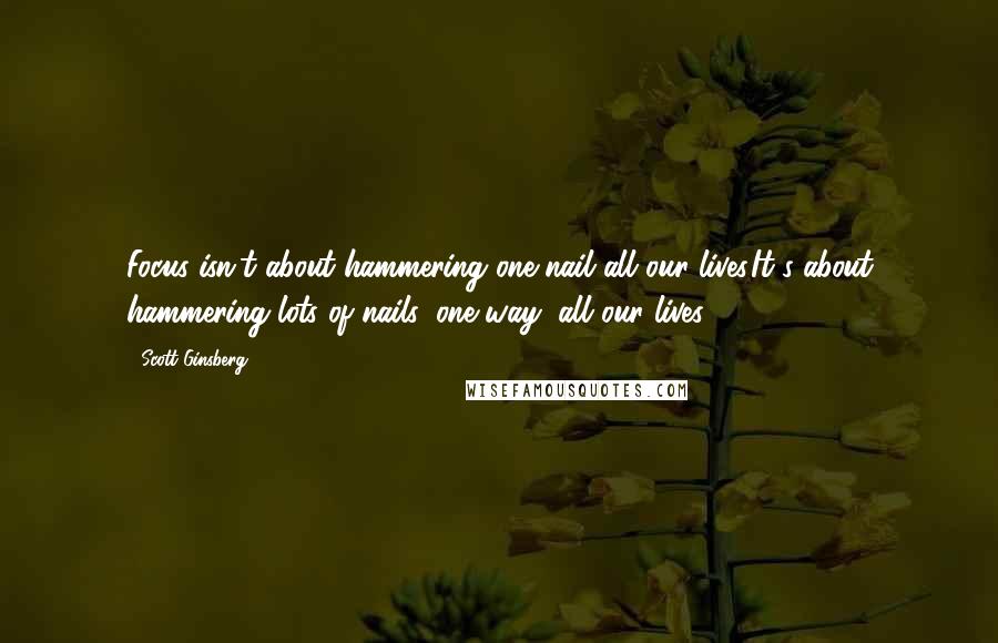 Scott Ginsberg Quotes: Focus isn't about hammering one nail all our lives.It's about hammering lots of nails, one way, all our lives.