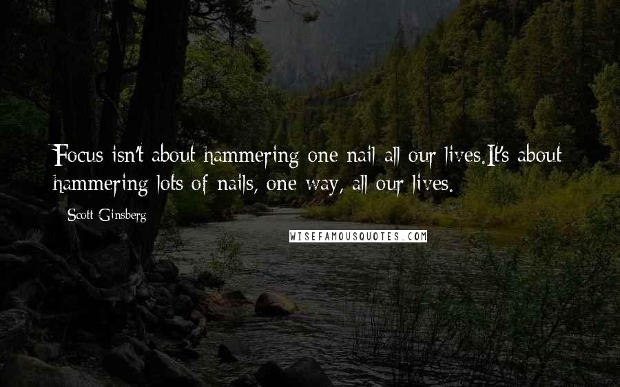 Scott Ginsberg Quotes: Focus isn't about hammering one nail all our lives.It's about hammering lots of nails, one way, all our lives.