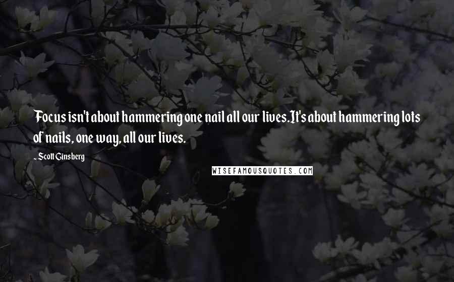 Scott Ginsberg Quotes: Focus isn't about hammering one nail all our lives.It's about hammering lots of nails, one way, all our lives.