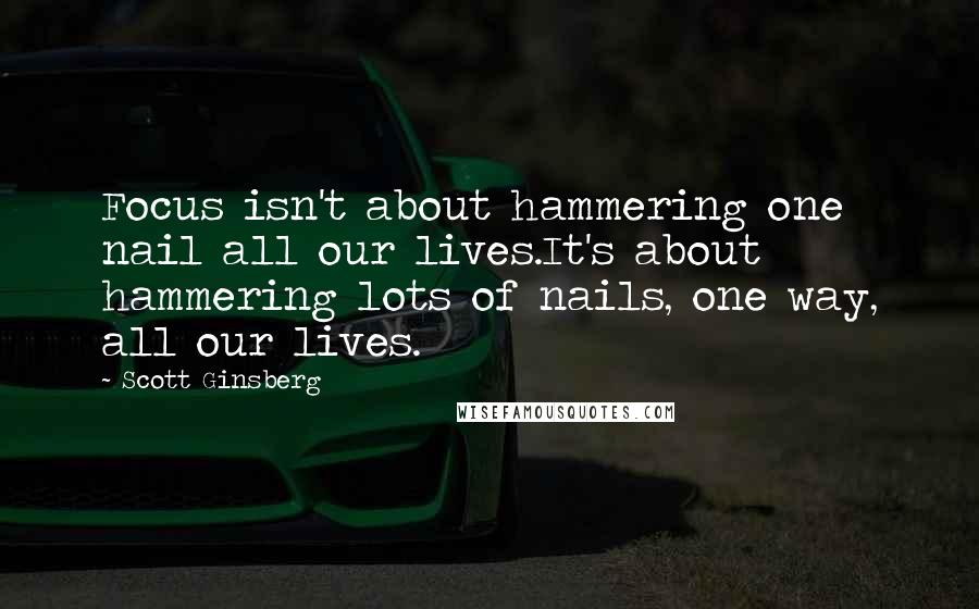 Scott Ginsberg Quotes: Focus isn't about hammering one nail all our lives.It's about hammering lots of nails, one way, all our lives.