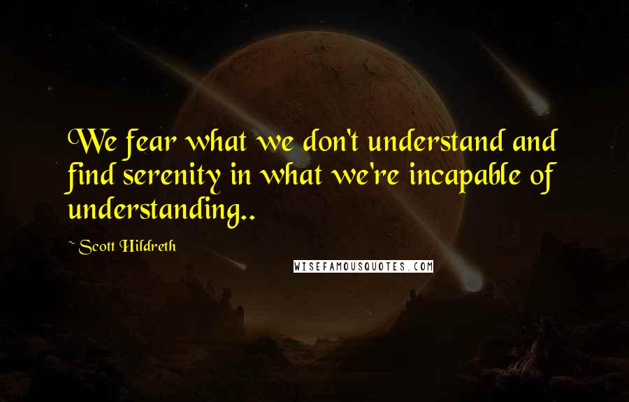 Scott Hildreth Quotes: We fear what we don't understand and find serenity in what we're incapable of understanding..