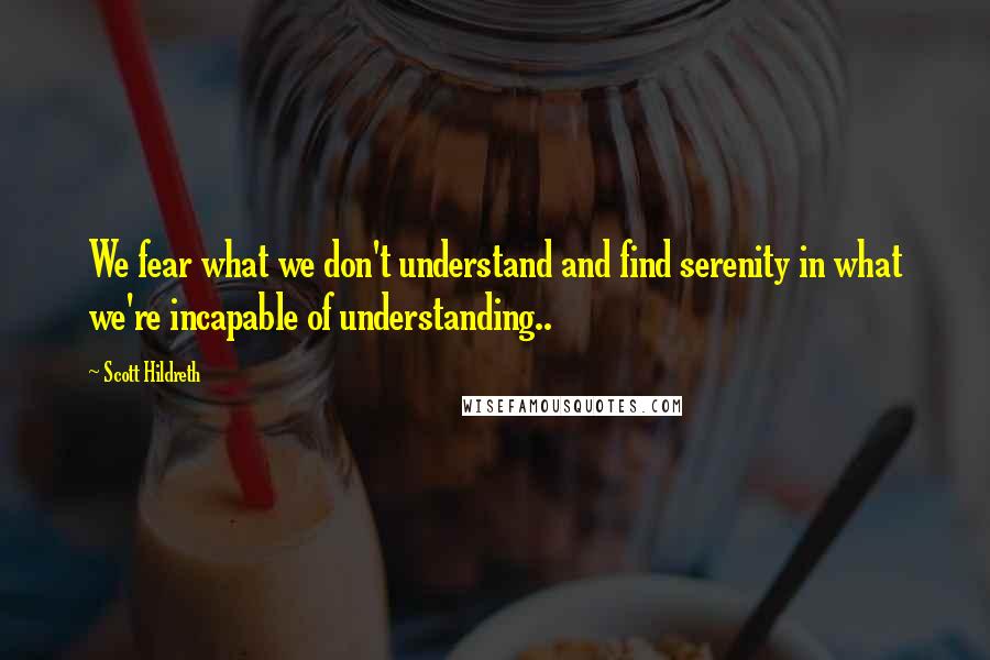 Scott Hildreth Quotes: We fear what we don't understand and find serenity in what we're incapable of understanding..