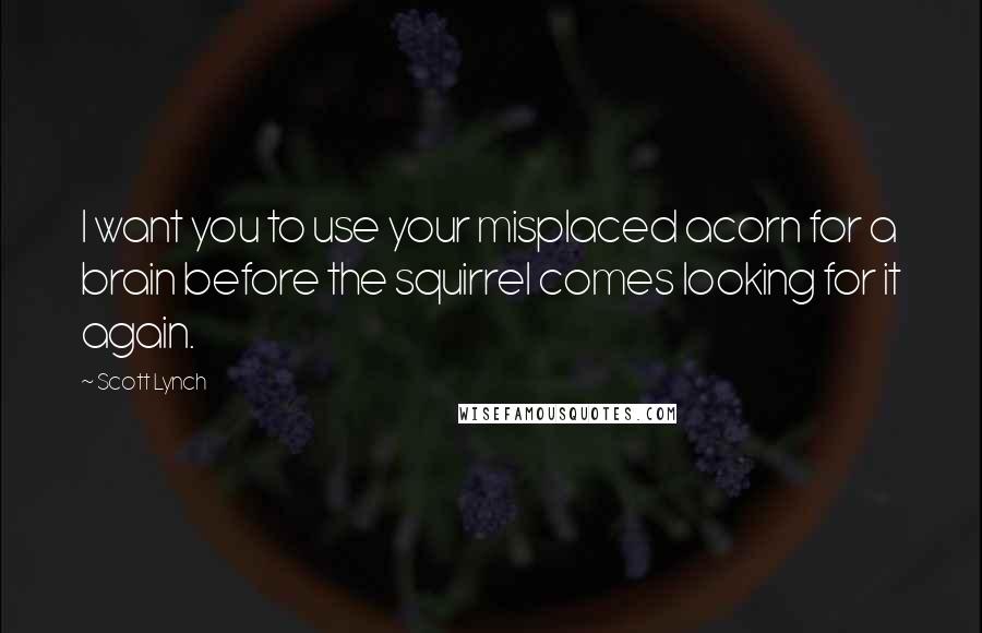 Scott Lynch Quotes: I want you to use your misplaced acorn for a brain before the squirrel comes looking for it again.