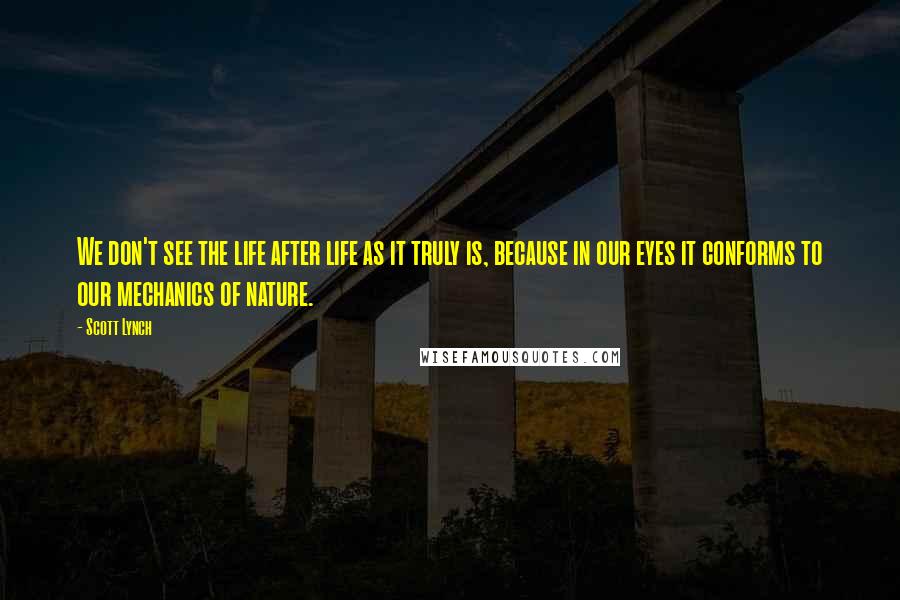 Scott Lynch Quotes: We don't see the life after life as it truly is, because in our eyes it conforms to our mechanics of nature.