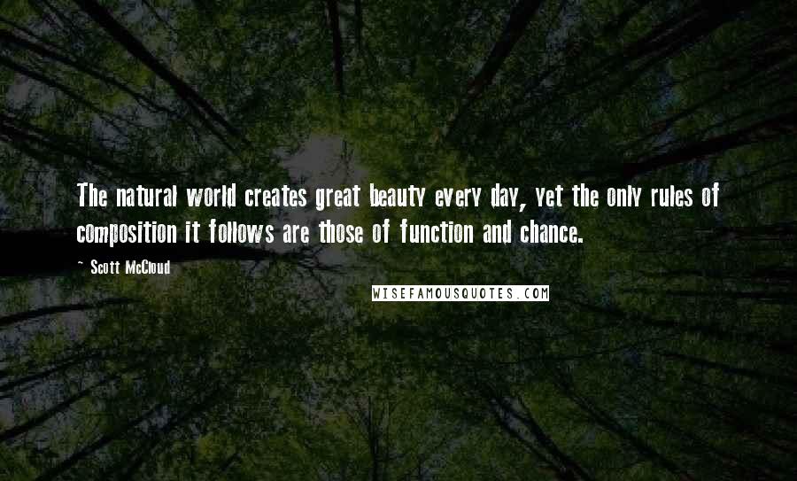 Scott McCloud Quotes: The natural world creates great beauty every day, yet the only rules of composition it follows are those of function and chance.