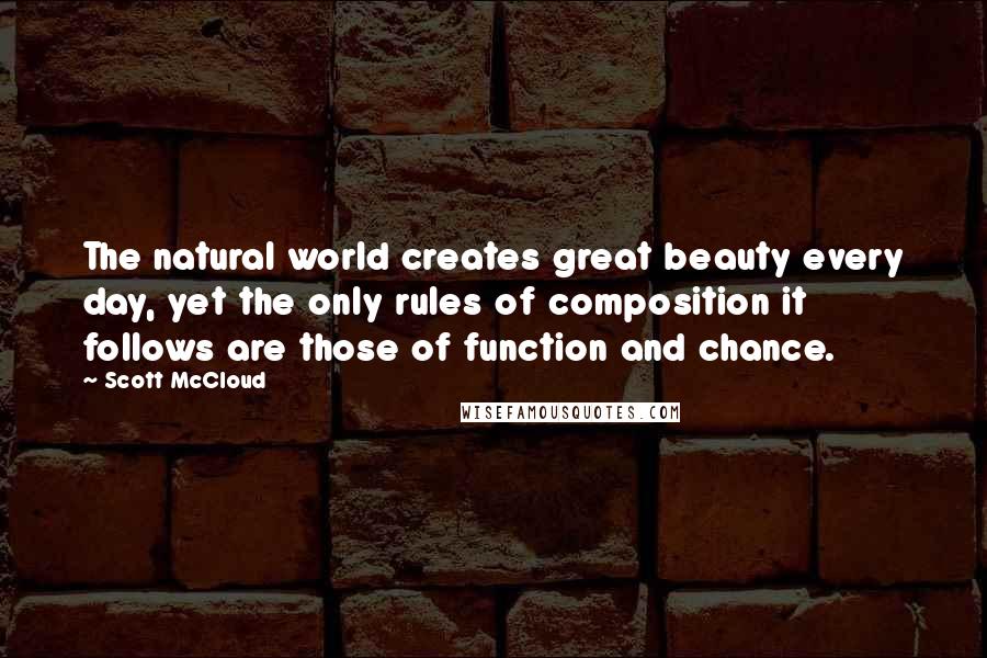 Scott McCloud Quotes: The natural world creates great beauty every day, yet the only rules of composition it follows are those of function and chance.