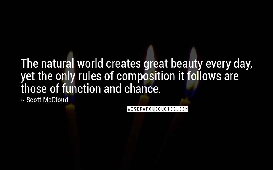 Scott McCloud Quotes: The natural world creates great beauty every day, yet the only rules of composition it follows are those of function and chance.