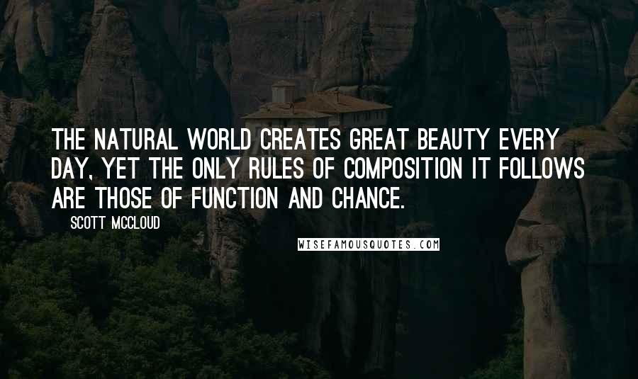 Scott McCloud Quotes: The natural world creates great beauty every day, yet the only rules of composition it follows are those of function and chance.