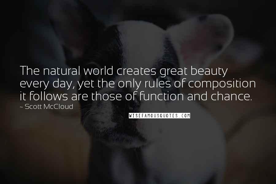 Scott McCloud Quotes: The natural world creates great beauty every day, yet the only rules of composition it follows are those of function and chance.