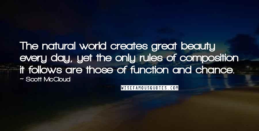 Scott McCloud Quotes: The natural world creates great beauty every day, yet the only rules of composition it follows are those of function and chance.