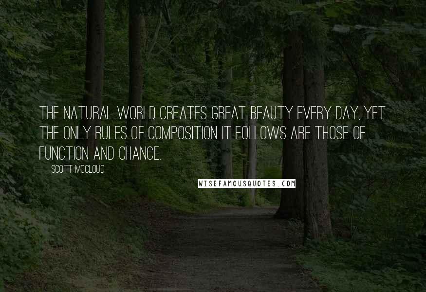 Scott McCloud Quotes: The natural world creates great beauty every day, yet the only rules of composition it follows are those of function and chance.